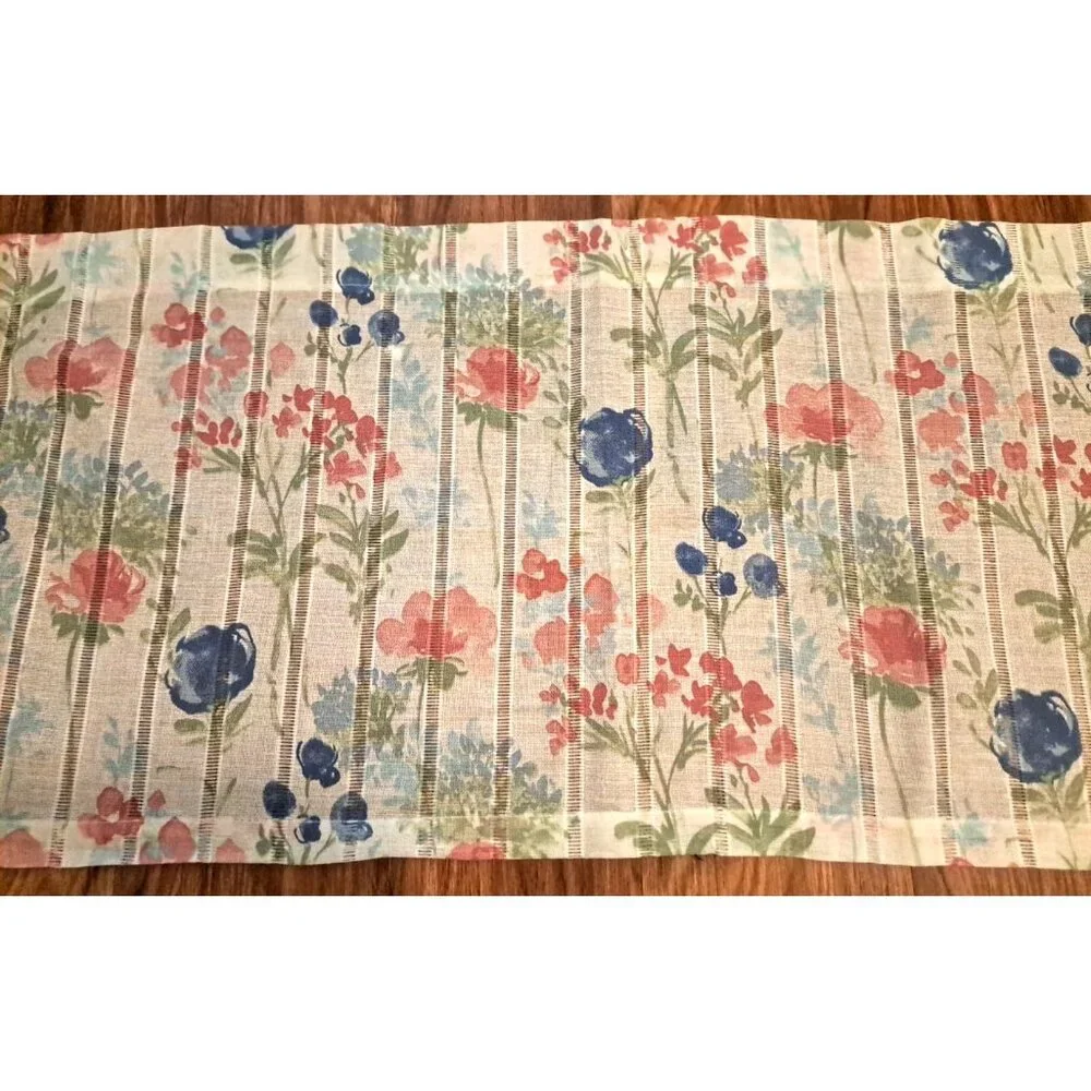 Better Homes & Gardens Valance White Floral Textured Stripe Pink Blue 56x16